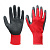 Перчатки из КРАСНОГО полиэстра  с вспенен.ЧЕРНЫМ покрыт. на ладони,13класс вязки р-р 9